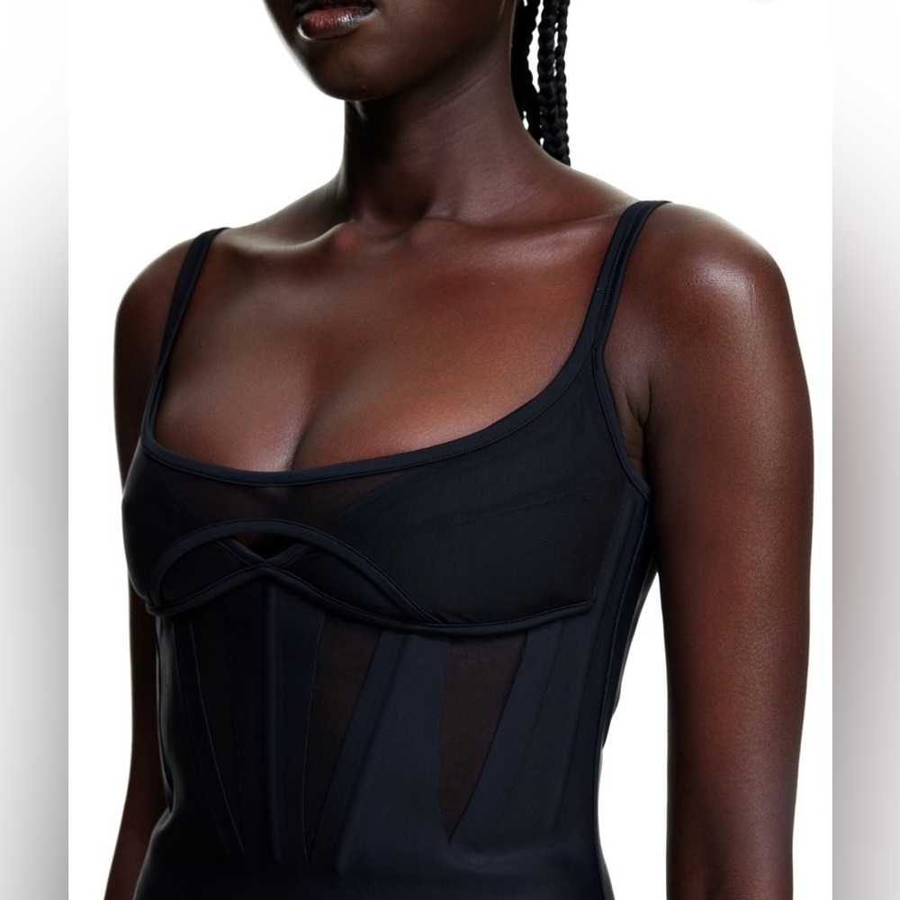 Mugler x H&M Collaboration Sleeveless Black Mini Corset Dress Size XL BodyCon - Picture 5 of 15